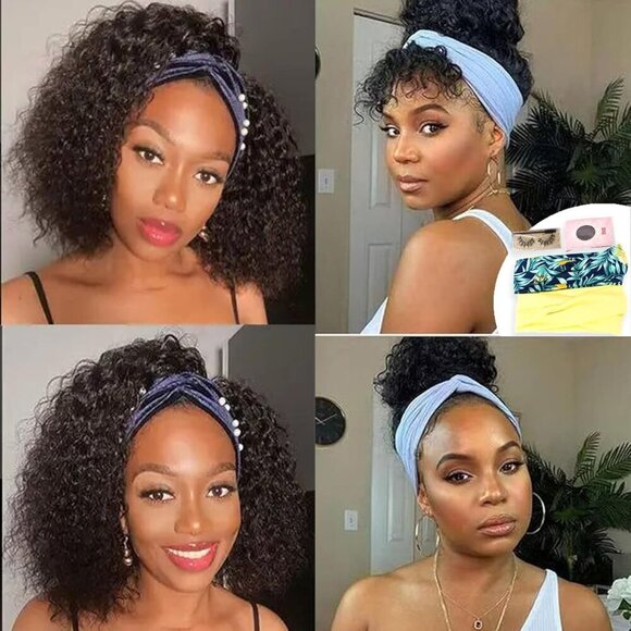 Headband Wig Human Hair Deep Wave 12 Inch No Lace Curly for Women Natural Style main image 5